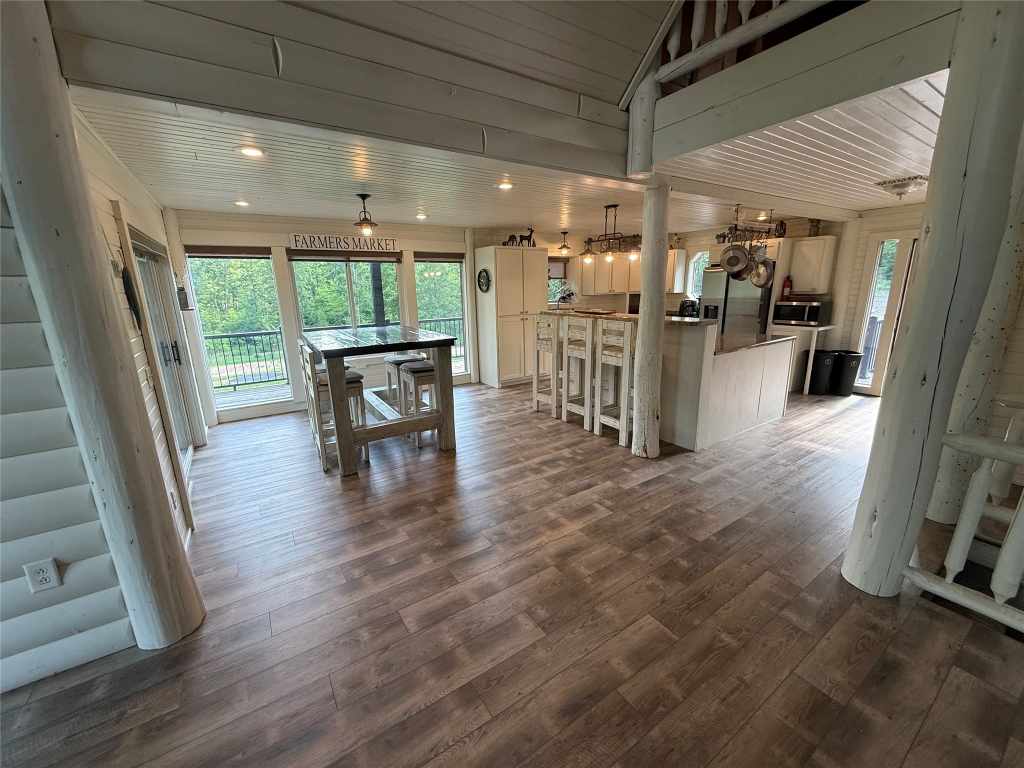 Open dining and kitchen area