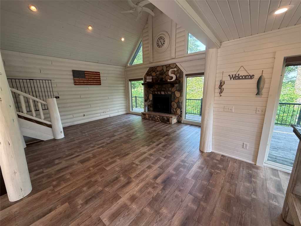 Great room entry and fireplace