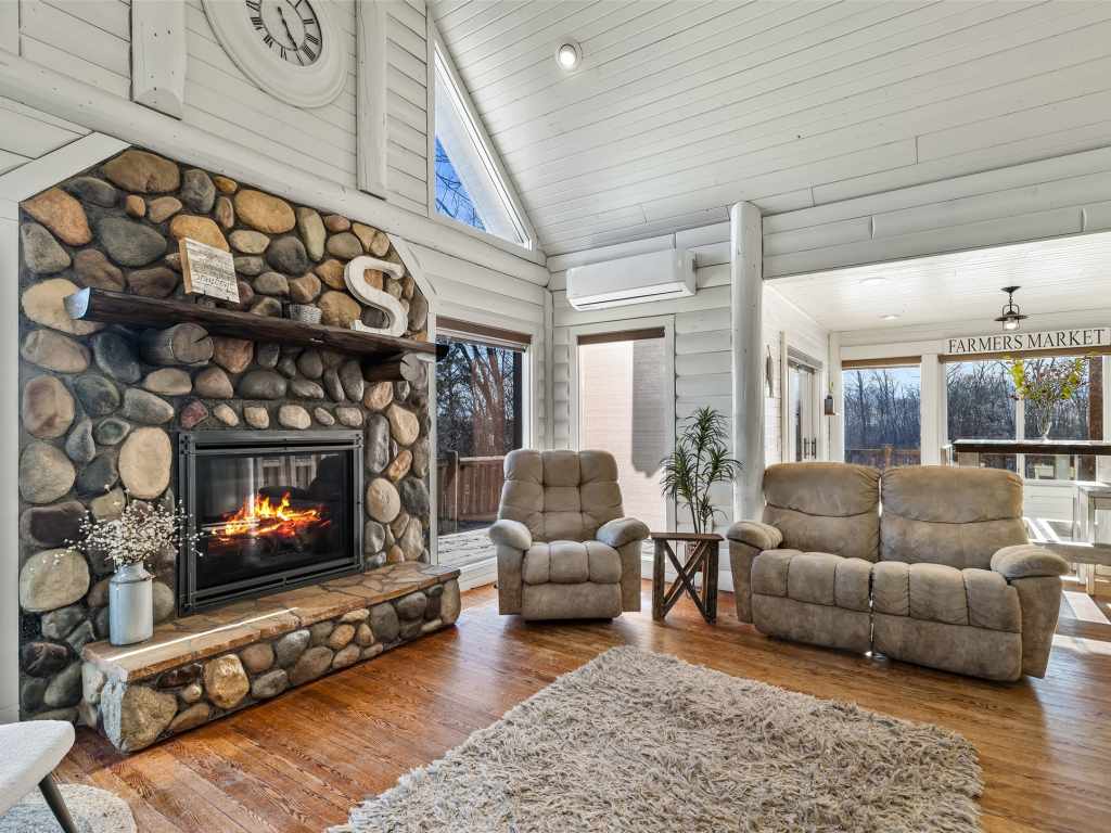 Living room seating around the fireplace