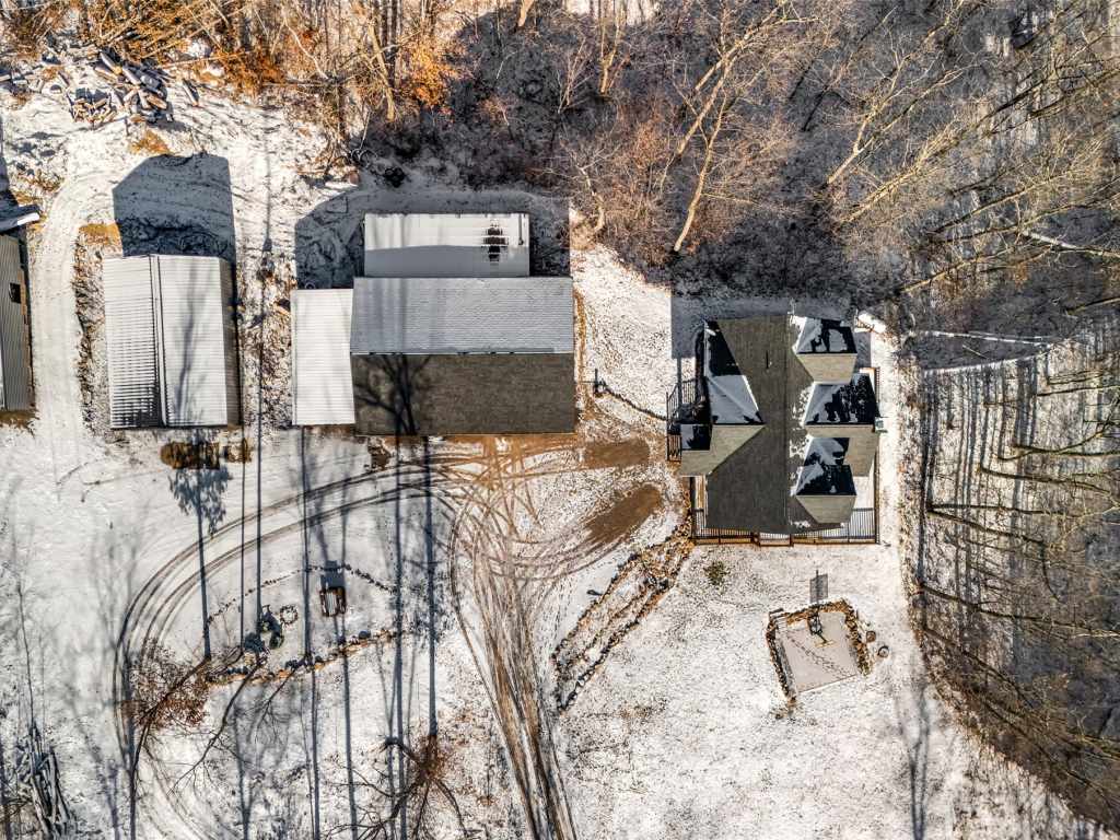 Winter aerial view of the buildings