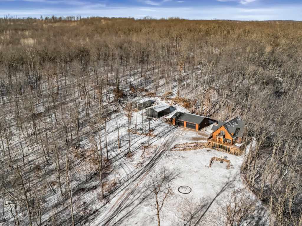 Winter aerial view of Stone Oaks in the woods